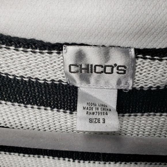 Chicos black & white stripe top 100% linen knit top - Picture 4 of 8